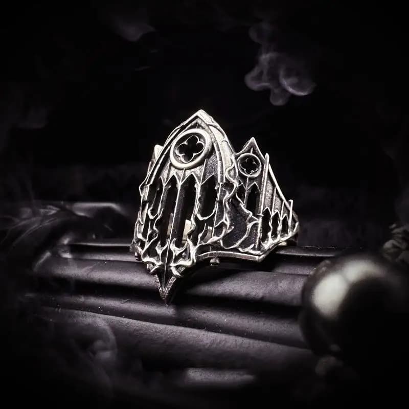 Nuovo! Anello Aperto Regolabile in Lega con Intaglio a Rilievo Gotico a Croce Unica, Design Cattedrale, per Uso Quotidiano, Gioiello Regalo