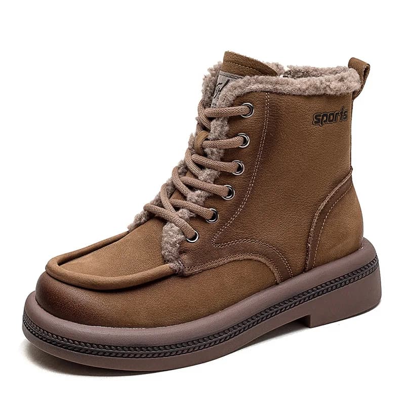 Stivali da donna da 4 cm in vera pelle di mucca da donna alla caviglia ROME inverno peluche caldo classico piattaforma di base appartamenti con zeppa scarpe mocassini