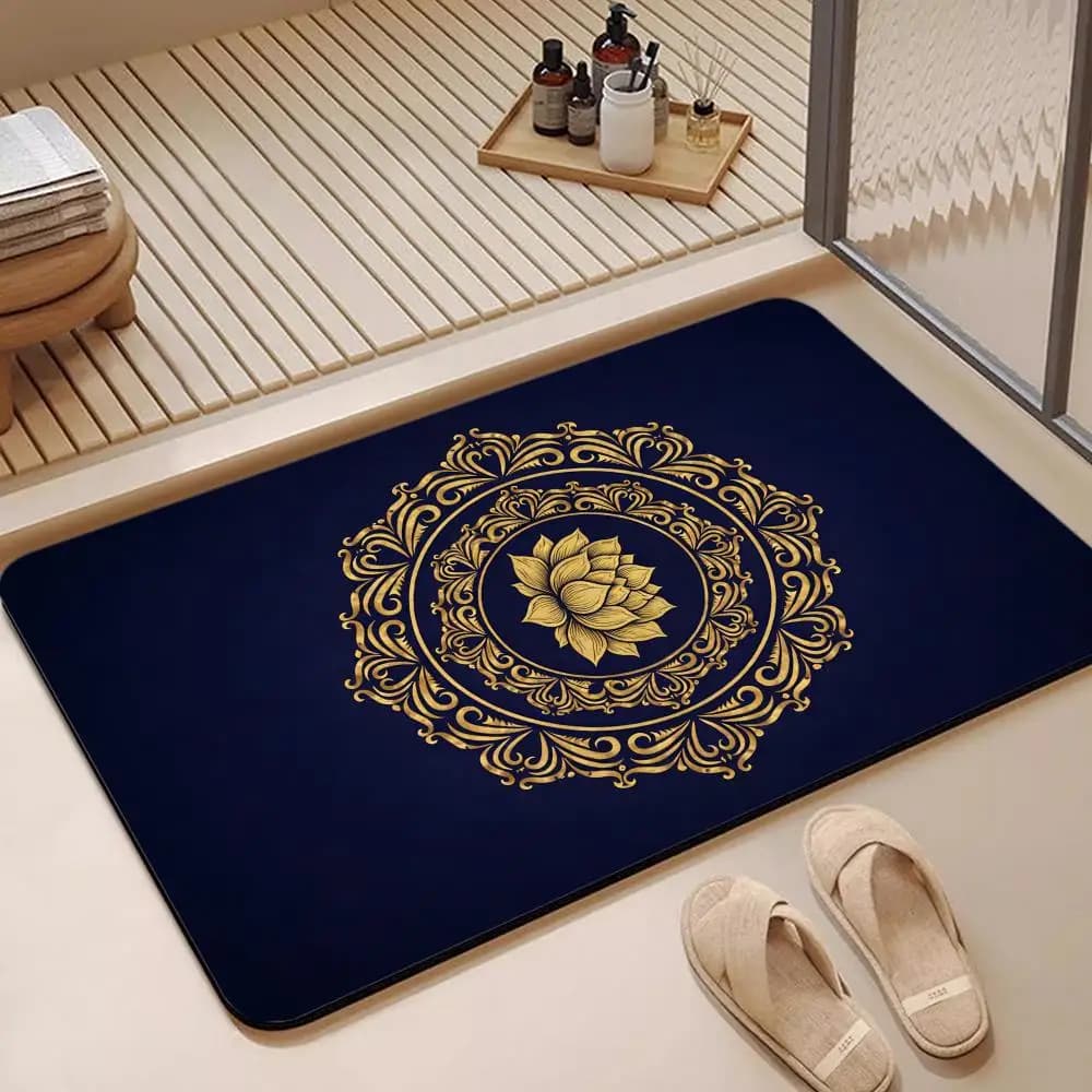 Tappetino da Bagno in Diatomite L-Lotus Mandala, Asciugatura Rapida, Assorbente, Tappetino Multiuso