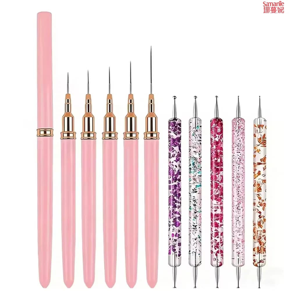 Dual-ended Acrylic Nail Art Brushes Set Professional Gel Polish Thin Liner Flower Painting Drawing Manicure DIY Tool Accessories
