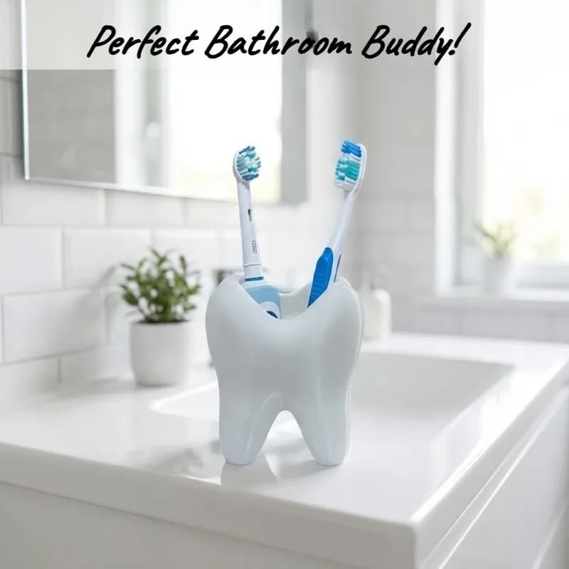 Portaspazzolino a Forma di Dente 1 pz, Organizzatore da Bagno con Supporto per Dentifricio, Decorazione da Scrivania a Tema Dentale, Regalo per Dentisti