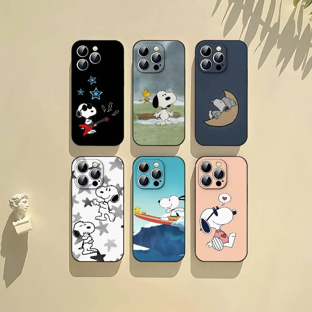 Custodia per telefono S-Snoopy nera, compatibile con iPhone 17, 16, 15, 11, 13, 14 Pro Max, Plus, X, Xr, Xs Max, 13 Mini