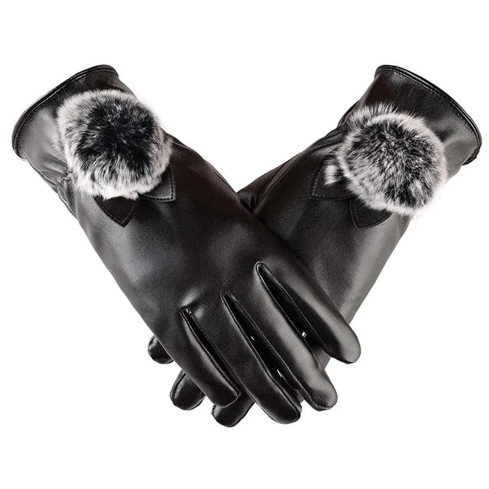Fleece Lined Leather Gloves Korean Style Anti-splash Water Touchscreen Gloves Snug Fit Short Wrist Winter Mittens Cycling