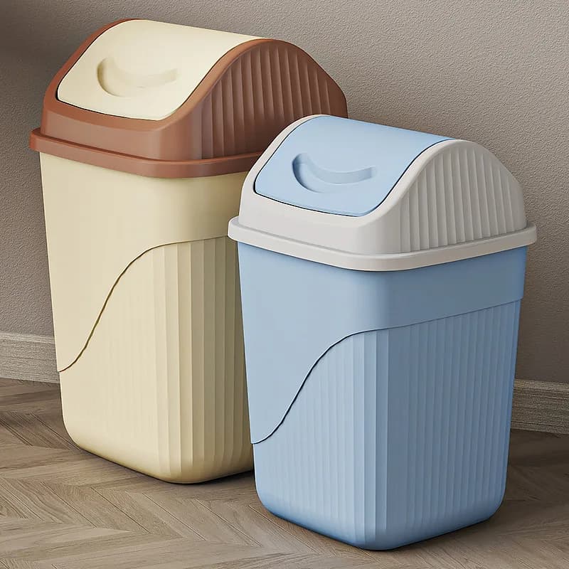 Bidone della spazzatura con coperchio oscillante quadrato Home Office Cestino della spazzatura minimalista cremoso con coperchio per WC da bagno