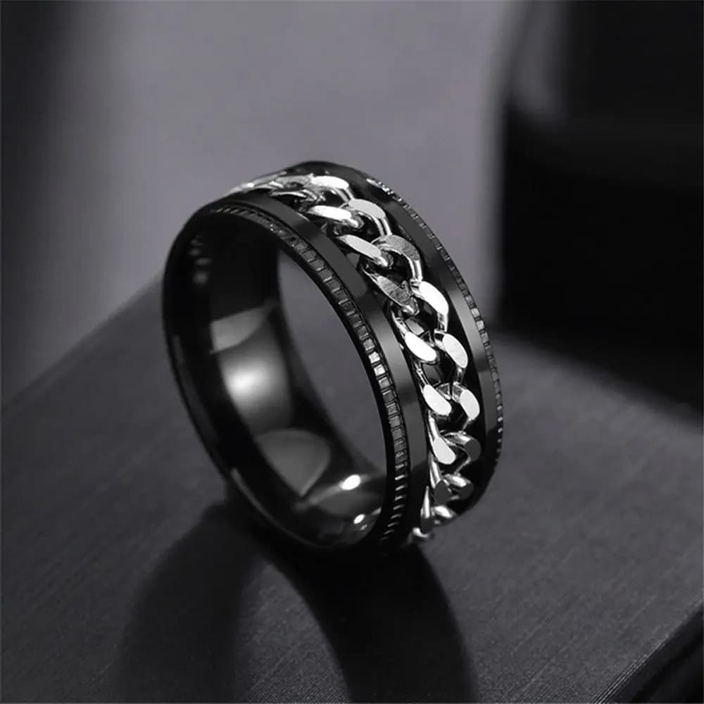 Goth elegante punk Fidget Spinner in acciaio inossidabile per adolescenti catena twist uomini anelli donne anelli di ansia anelli di barretta coreani