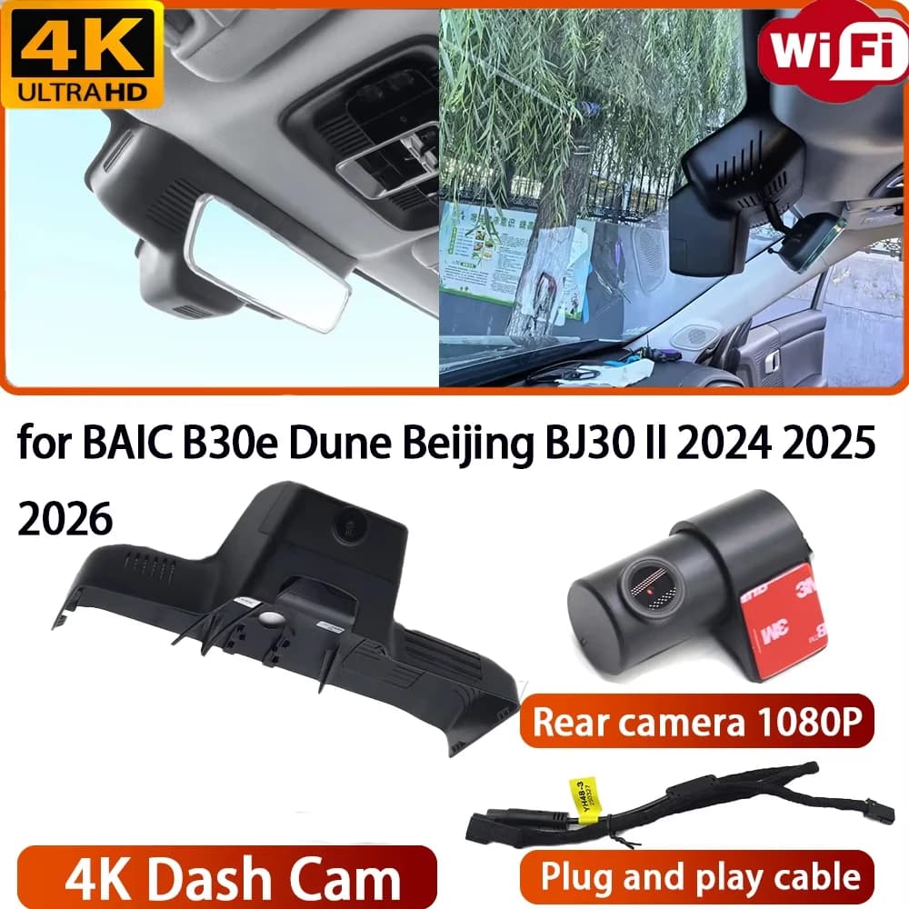 for BAIC B30e Dune Beijing BJ30 II 2024 2025 2026 Video Recorder 4K DVR Dash Cam Wifi Front Camera 170° Wide Angle Plug & Play