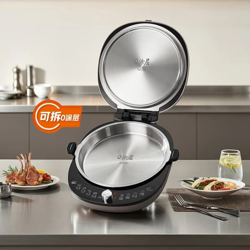 304 stainless steel 0-coating household electric pancake pan with detachable knob for temperature control and pancake making