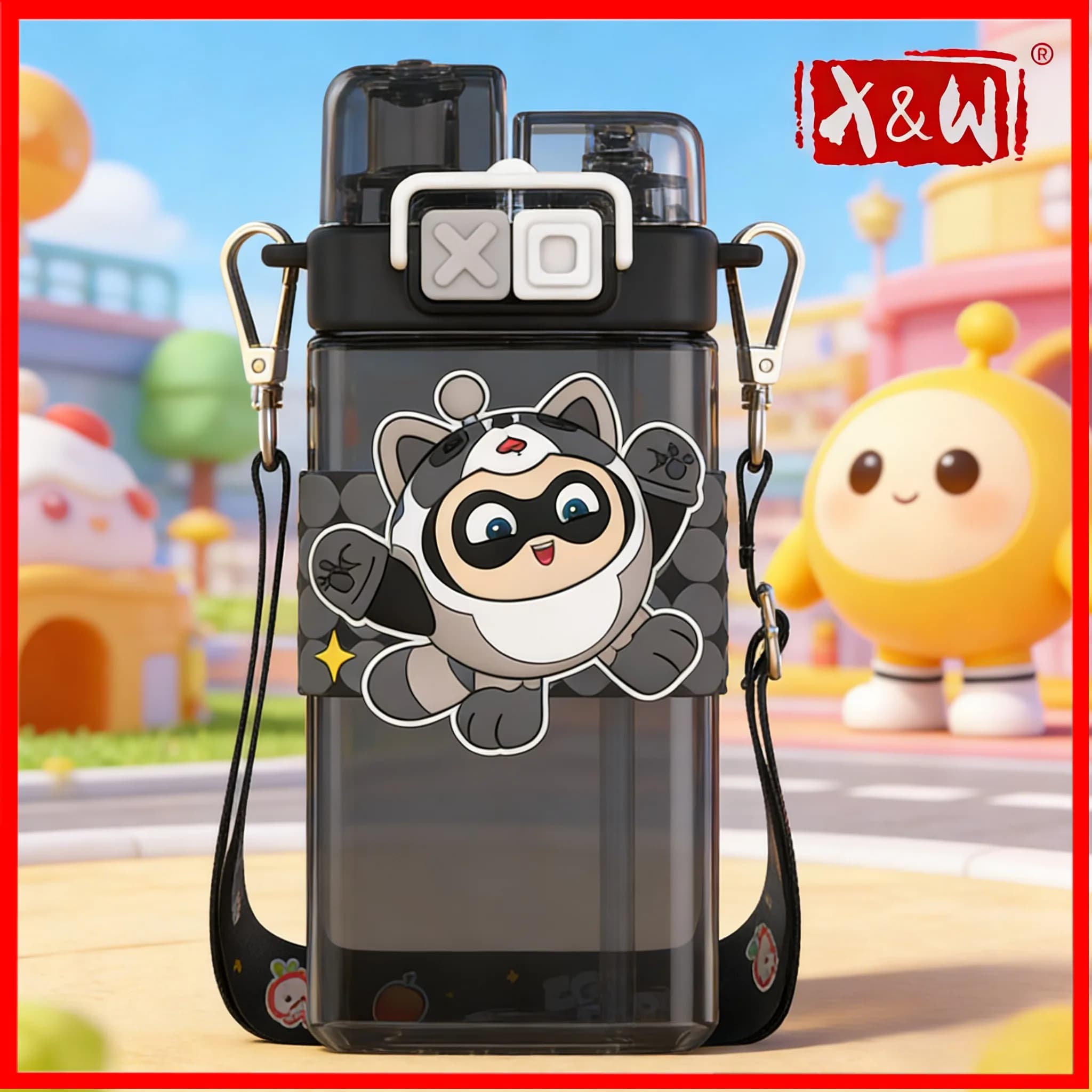X&W 520ML Crayon Shin Chan Punk Double Cup for Drinking Tritan + PP Elastic cup with rope for Transport Waterbottle Portable Camping Cup