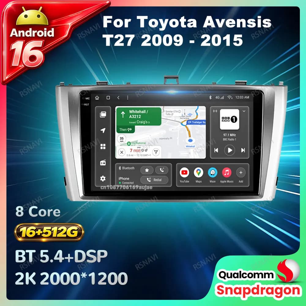 Car Radio Android 16 For Toyota Avensis T27 2009 - 2015 Qualcomm Wireless Carplay Auto Navigation 4G LTE Stereo DVD GPS 5G WIFI