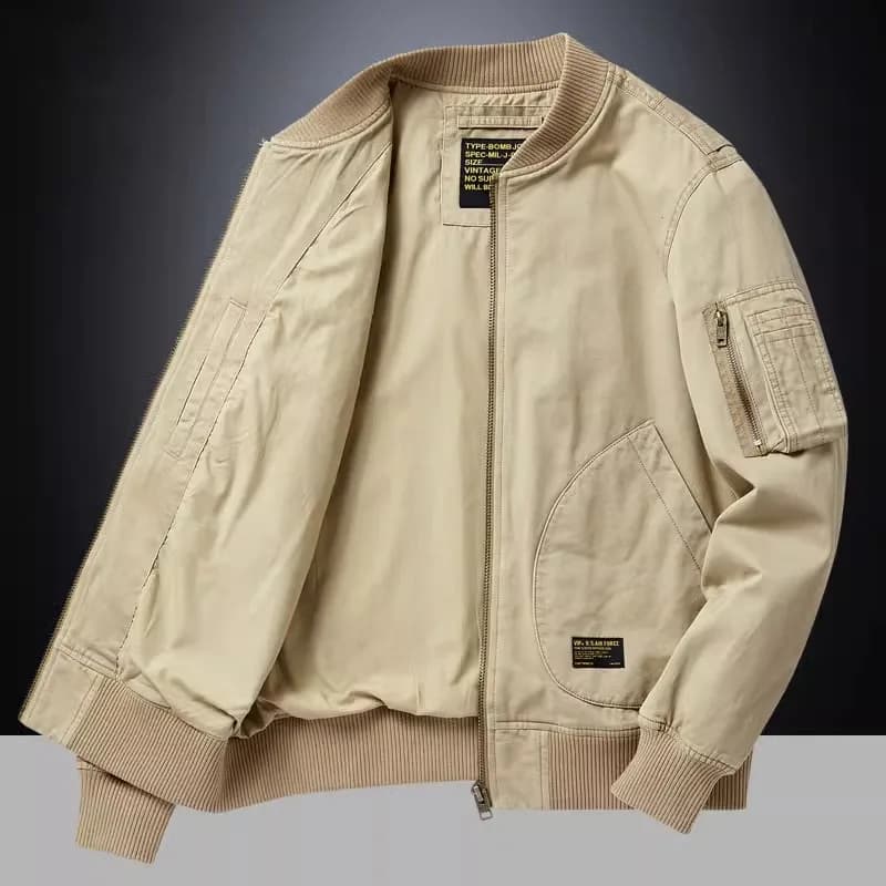 American Style Retro Baseball Jacket Men's Casual Workwear Top Autumn Winter Pilot Jacket Loose Fit Long Sleeve Stand Collar