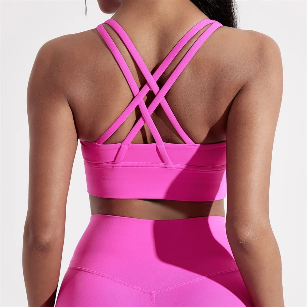 Reggiseno sportivo fitness da donna in tinta unita top morbido e aderente Allenamento completo da jogging palestra yoga intimo incrociato sul retro Con imbottitura sul petto