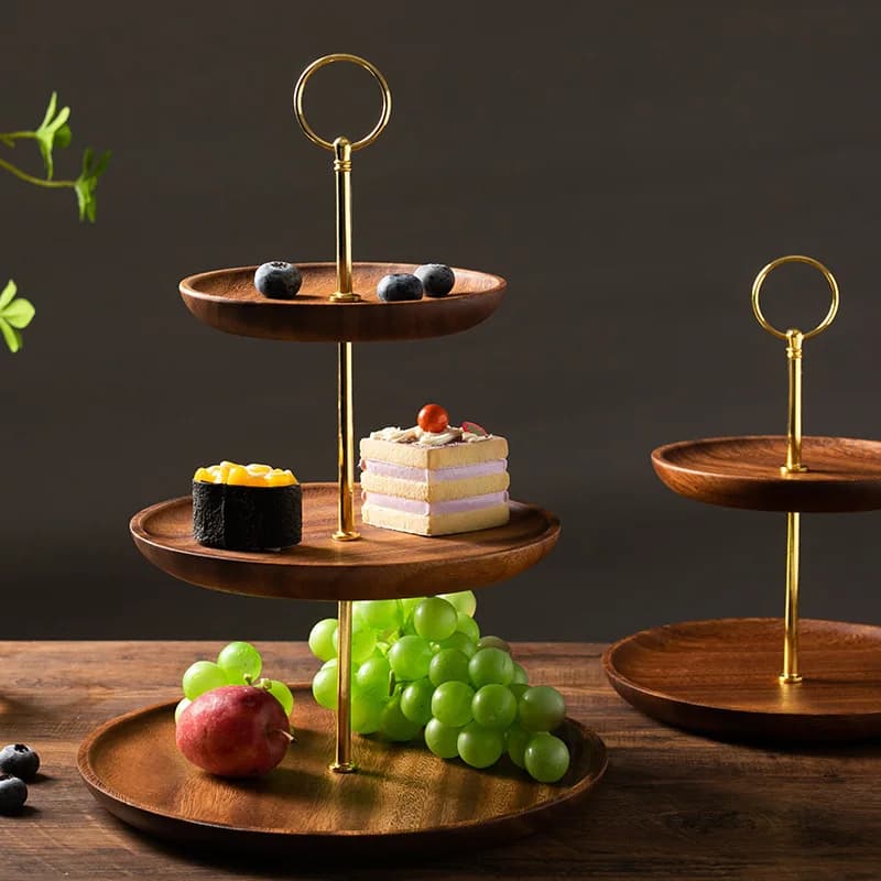Vassoio Multi-Strato in Noce Nero per Caramelle, Vassoio Espositivo in Legno Massello, Vassoio a Tre Livelli in Noce per Frutta Secca e Dolci