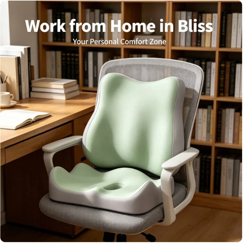 Ergonomic Memory Foam Coccyx Seat Cushion 2PCS Lumbar Support Pillow Pressure Relief Back Pain for Office Long Sitting Home
