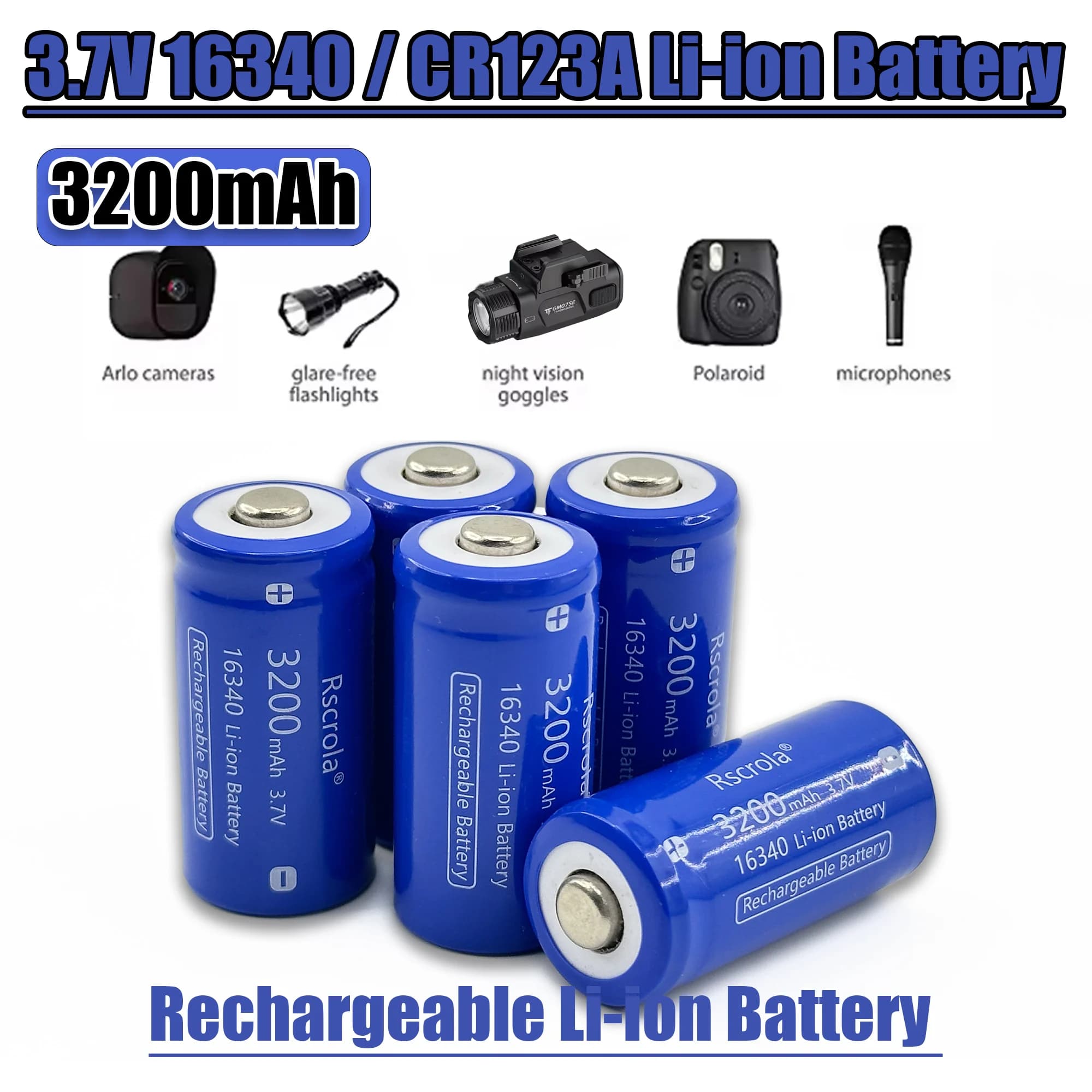Batterie ricaricabili agli ioni di litio 3.7V 3200mAh 16340 CR123A e per penna laser torcia a LED per batteria 16340 CR123A