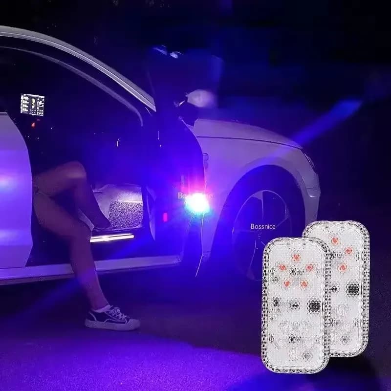 Luce LED lampeggiante di avvertimento rossa e blu anti-collisione per portiera con sensore di apertura per la prevenzione delle collisioni posteriori - Modifica auto