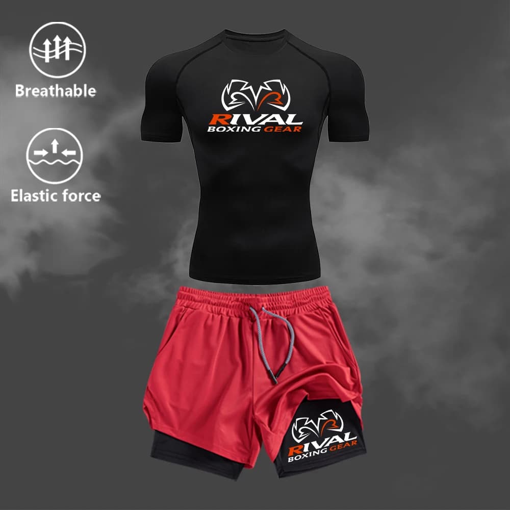 Men's Summer Completion: T-Shirt Printed and Shorts with Coulisse, Set 2 Pieces for Fitness, Cycling, Beach, Swimming and Surfing