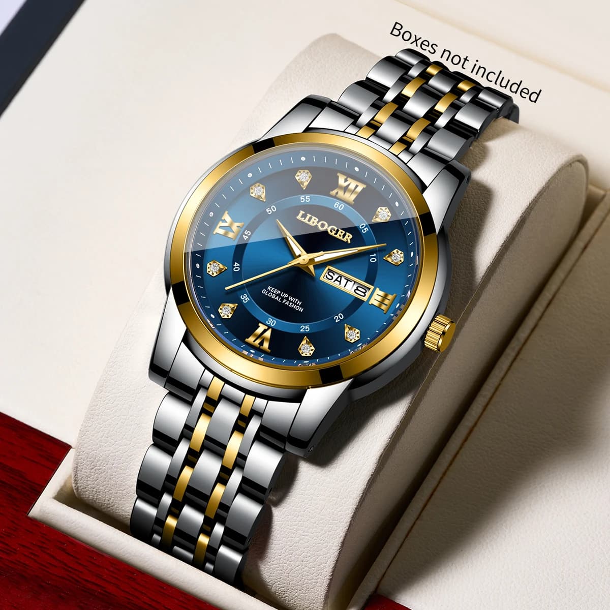 Fashion Roma Diamond Dial Men Calendar Quartz Watch Luxury Stainless Steel Strap Wristwatch Relogio Masculino（Without Box）