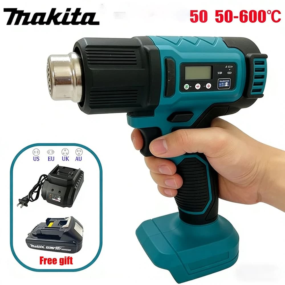 Pistola ad Aria Calda Makita DHG181 18V 3200W ad Alta Potenza con Display Digitale, per Rivestimenti, Cuciture e Termoretrazione