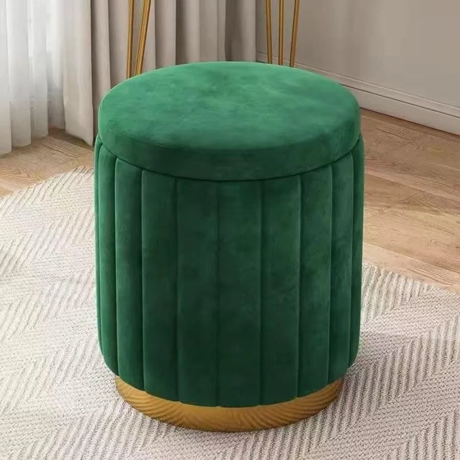 Pouf Contenitore Moderno in Velluto, Sgabello Rotondo da Toeletta con Spugna ad Alta Resilienza, Poggiapiedi Multifunzionale con Seduta in Legno