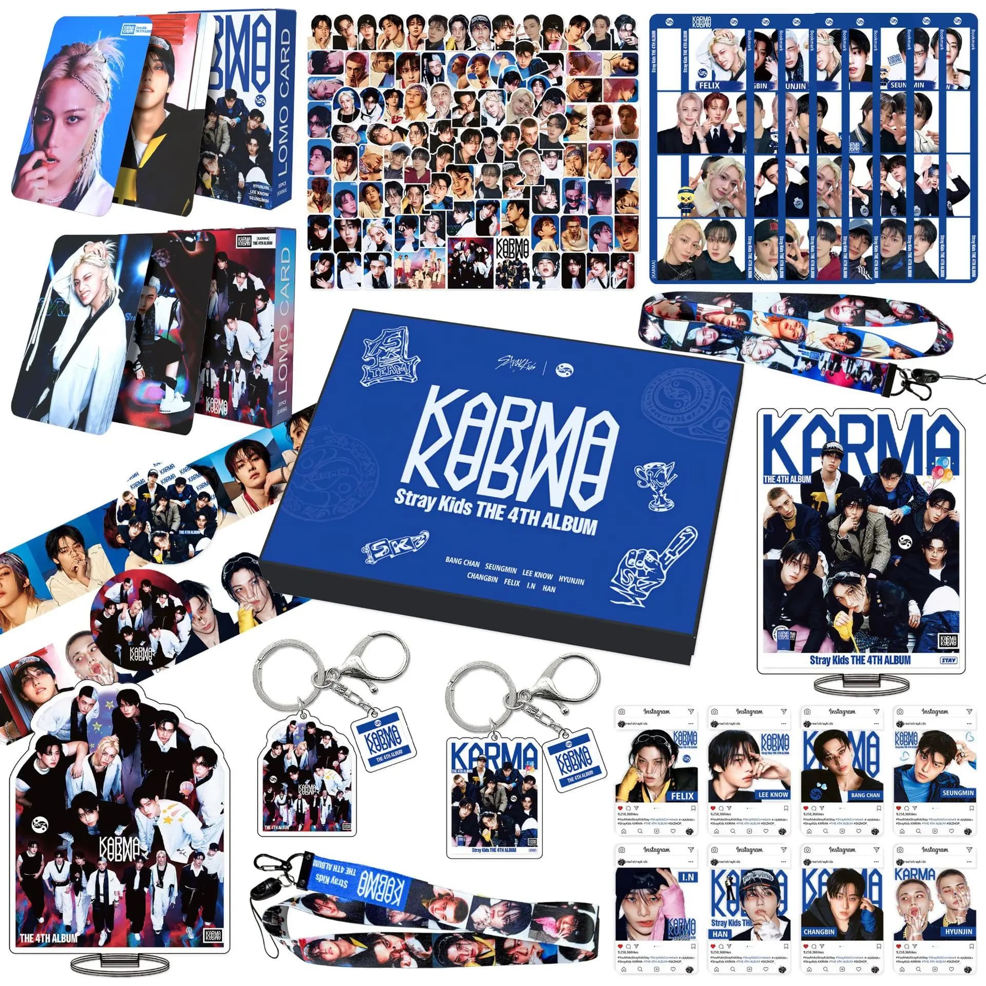 Nuovo Skzoo Stray Kids Grande confezione regalo Karma Skz Set periferico Portachiavi Carta Appesa Corda Adesivi Segnalibro In piedi Segno Fan Regalo