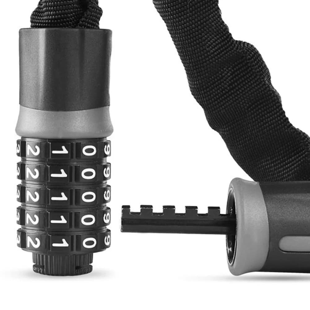 Lucchetto per bici con combinazione a 5 cifre da 1 m Catena resistente Copertura in nylon ripristinabile antifurto ad alta sicurezza Nero Grigio