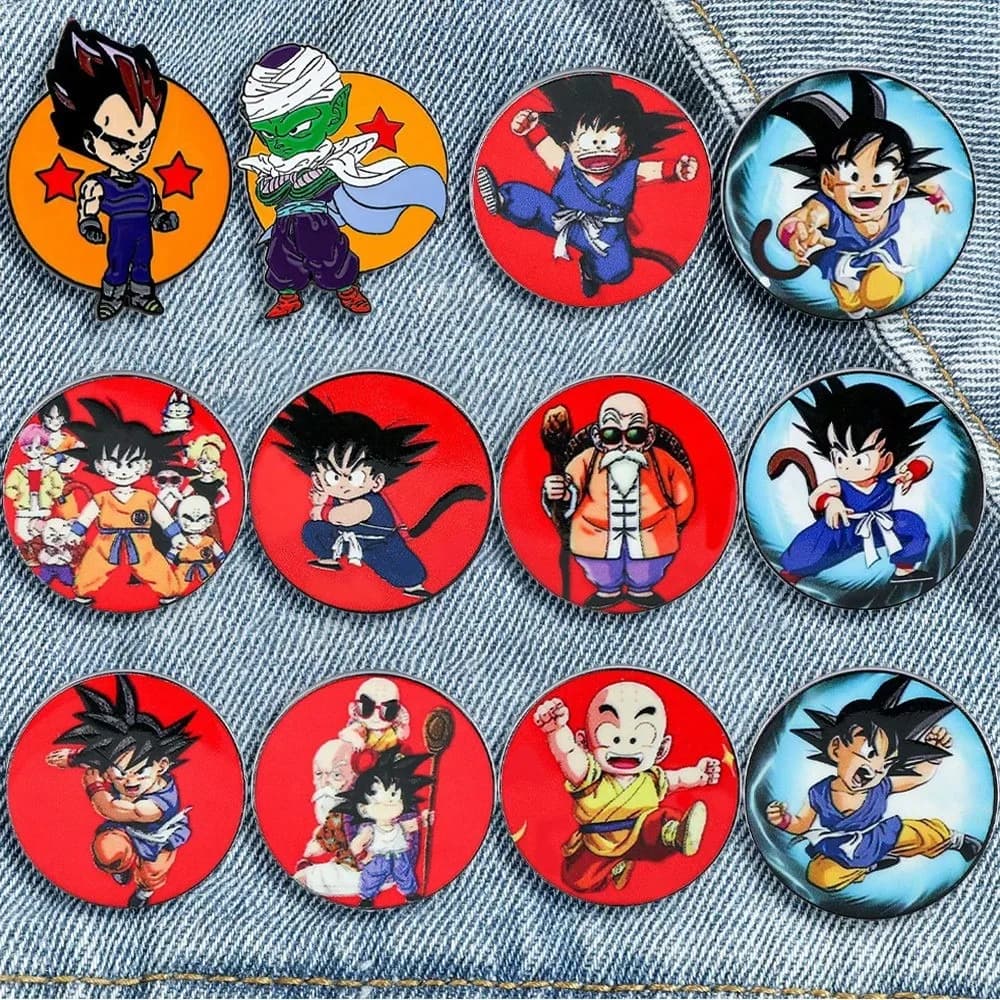 12 Pezzi Spilla in Metallo Smaltato a Tema Anime Cartoon (Piccolo, Maestro Roshi, Kakarotto) per Zaini, Abbigliamento, Gioielli e Accessori