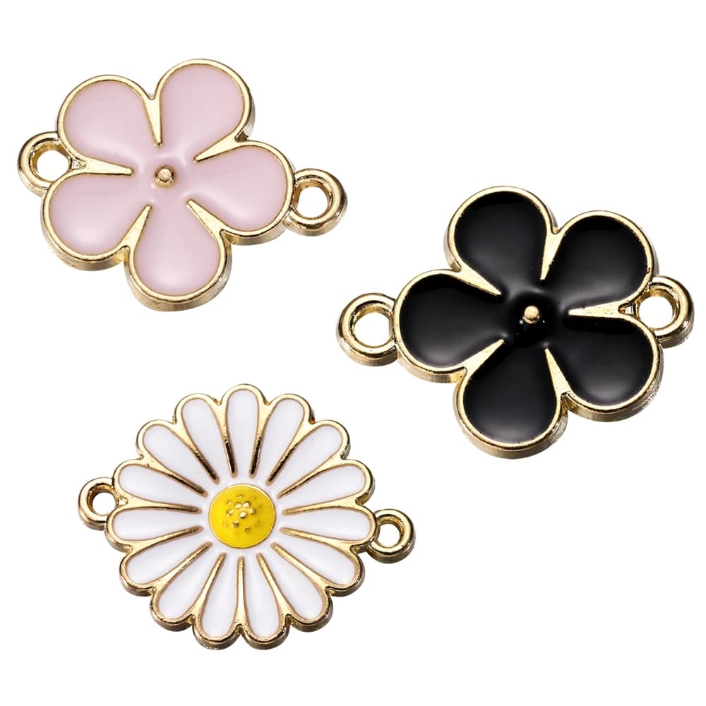 5Pcs/Lot Double Hole Alloy Enamel Flower Charms Pendants Jewelry Connectors for DIY Bracelet Earrings Necklace Jewelry Making