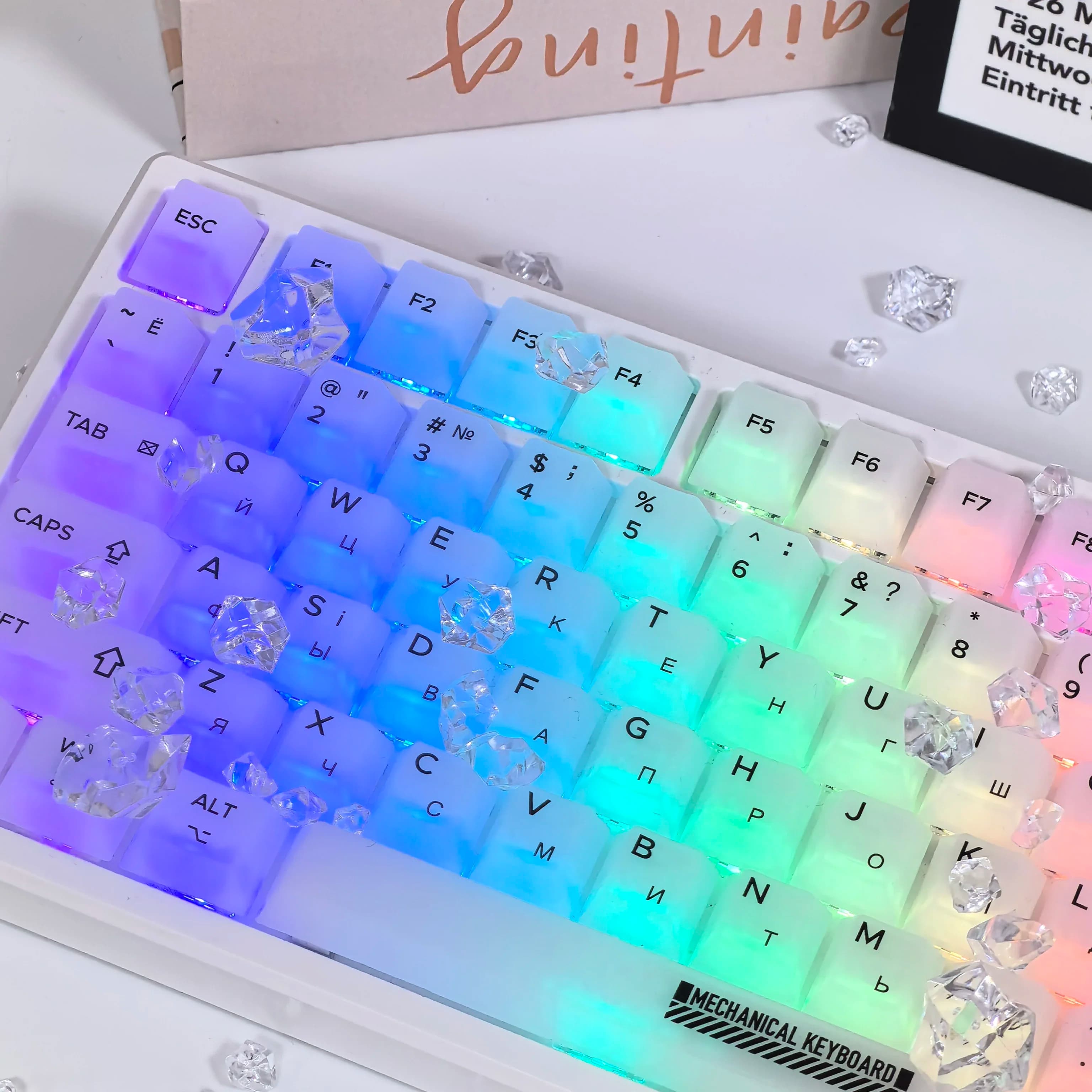 Russian/Korean/English White Milk Frosted Fog Transparent Material PC Covers with cherry profile for mechanical keyboard DIY