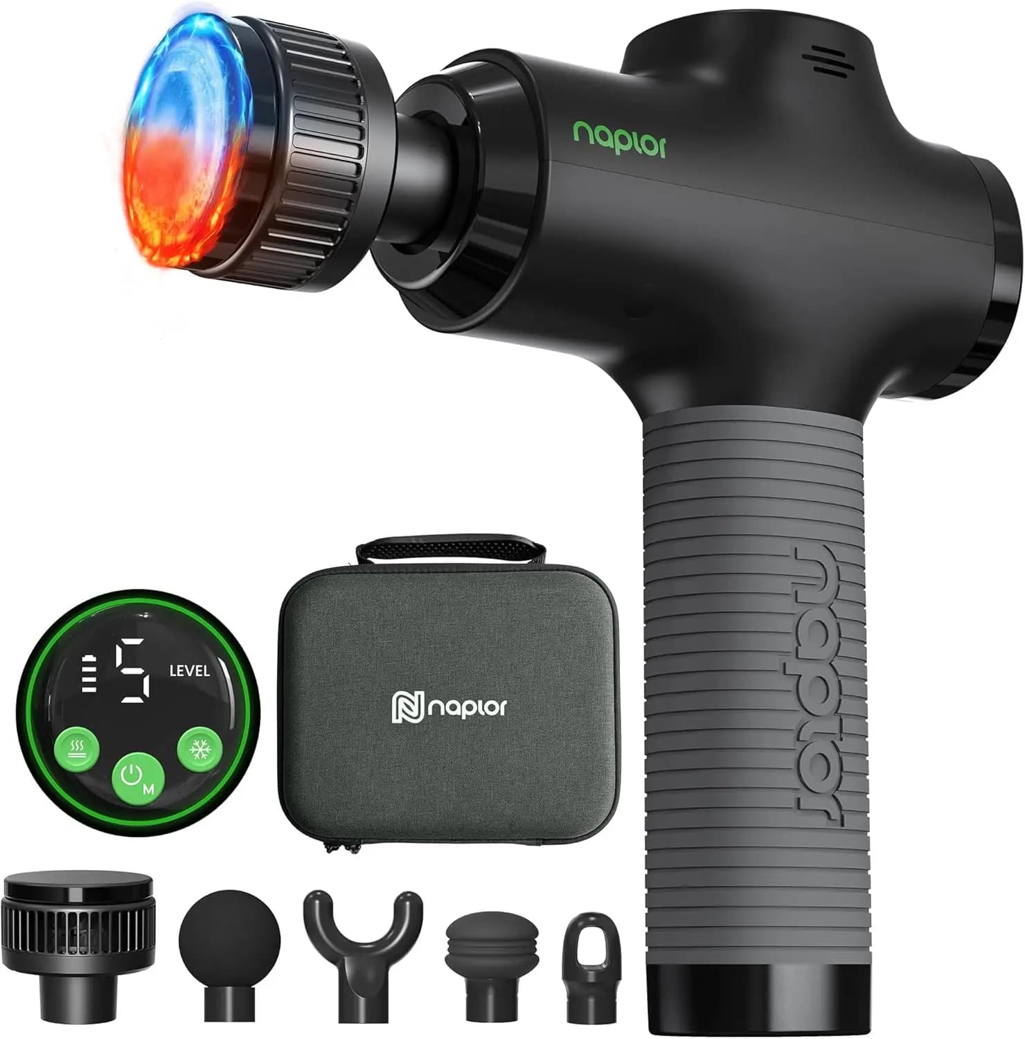 Massage Gun with Heat & Cold - Deep Tissue Percussion, FSA/HSA Eligible, Quiet 40dB, LED Display, 5 Speeds, Carrying Case