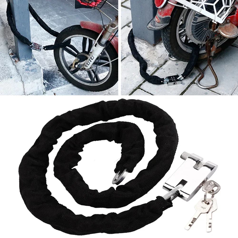 Lucchetto per bici da moto da 1,2 m Lucchetto antifurto a catena per carichi pesanti Lucchetto per ruota di sicurezza resistente alla ruggine durevole per bicicletta con 3 chiavi