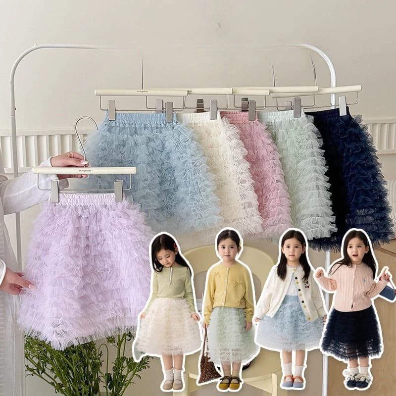Girls Mesh Fluffy Princess Dress 2026 Spring Outfit New Sweet Half Skirt Solid Color Layered Cake Skirt