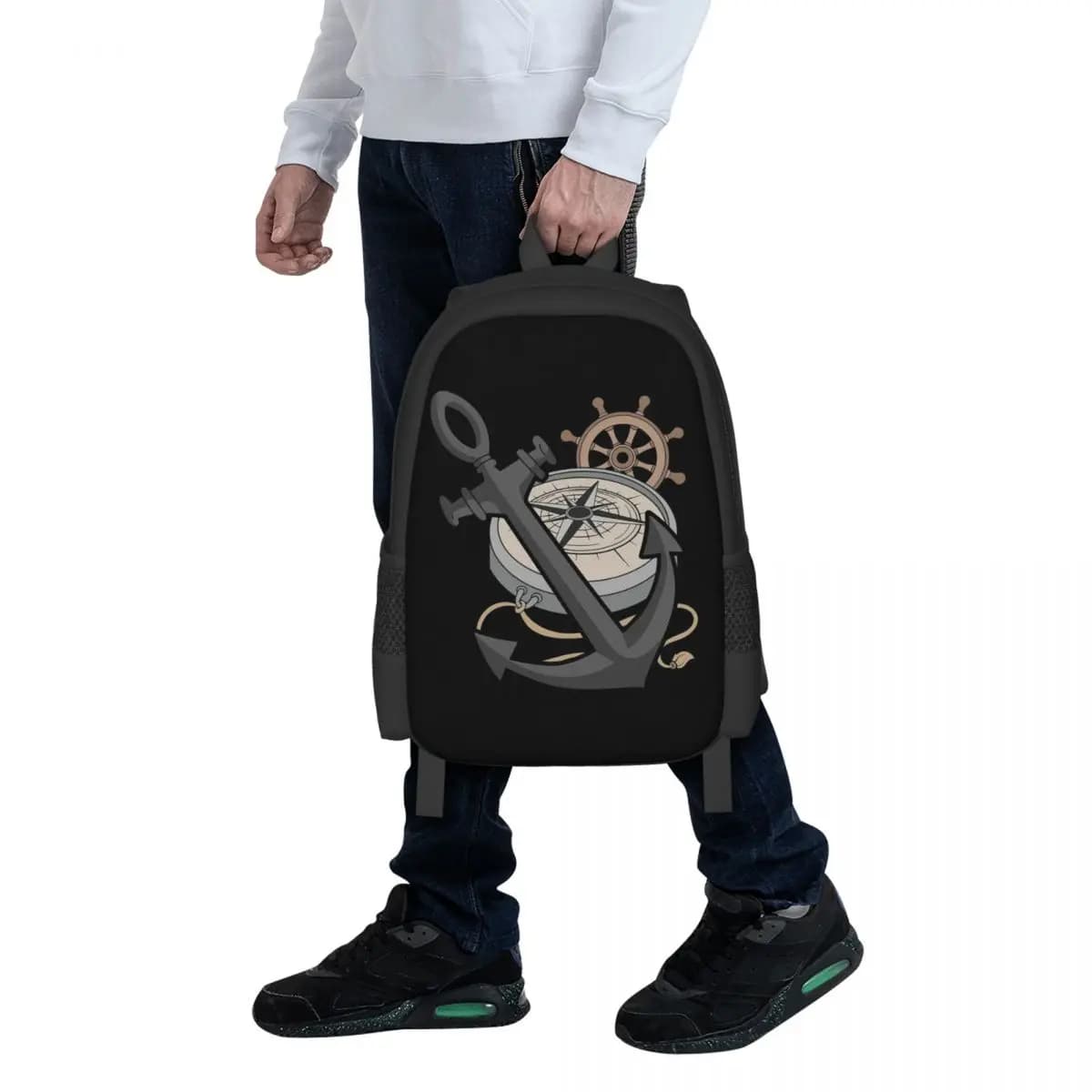 Steering Wheel Sea Anchor Sailor Compass Sailing Student Backpack School Bag Hiking Travel Daypack Fashion Bookbag Shoulder Bags