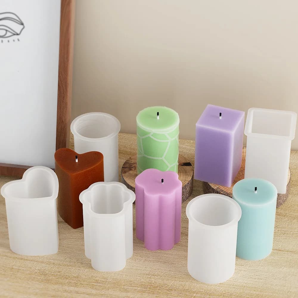 Set di 8 Stampi in Silicone 3D per Candele in Resina, Forme Geometriche Cilindriche e Quadrate, per Sapone Fai-da-Te, Aromaterapia e Decorazione Casa