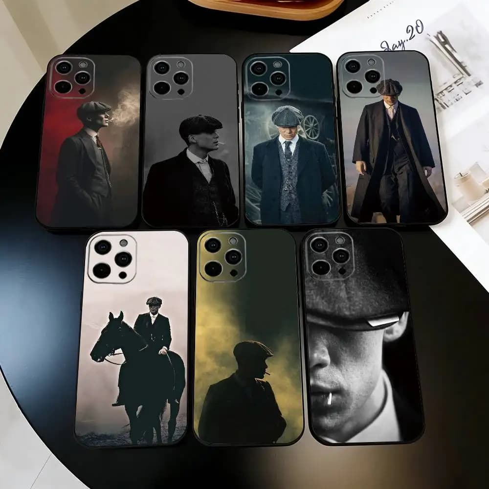 Cover per iPhone Peaky Blinders Tommy Shelby in silicone morbido nero per modelli 17, 16, 15, 14, 13, 12, 11 Plus, Pro Max, XS