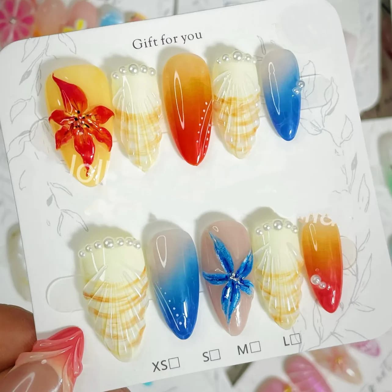 Handmade Ice Flower Stereo Pearl Ins Wear Armor Sea Shell Vacation Style Nail Art Patch y2k Summer Fresh