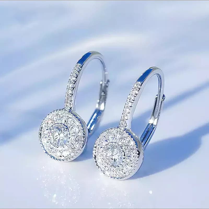 Orecchini a cerchio di cristallo rotondi in argento sterling 925 con zirconi di moda per le donne Eleganti gioielli per la festa nuziale Pendientes