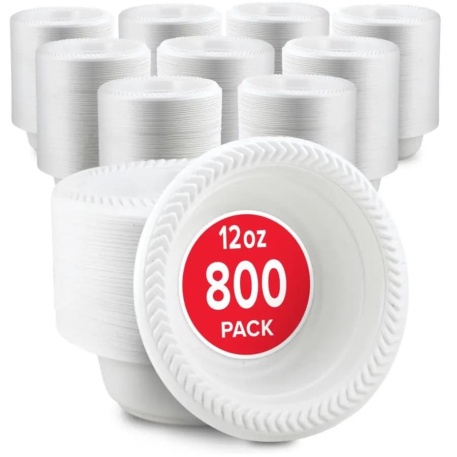 Confezione da 800 Ciotole di Plastica Bianche da 12 oz, Set di Ciotole Monouso in Plastica Piccole per Dessert, Gelato, Cibo per Animali Domestici, Resistenti