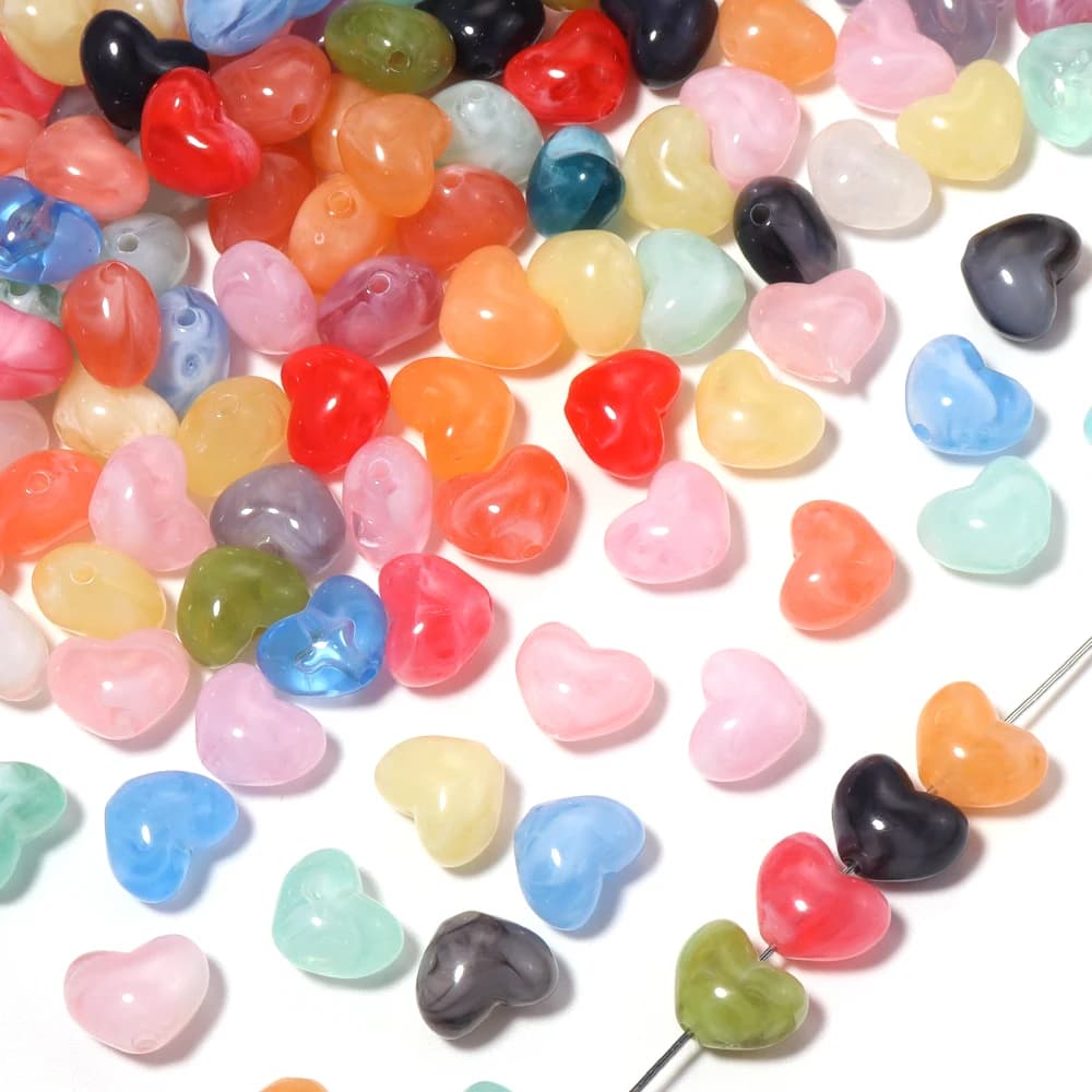 50pcs/lot Two-tone Marbling Heart Acrylic Beads Colorful Cloud Pattern Loose Spacer Beads For DIY Bracelet Earrings Accessories