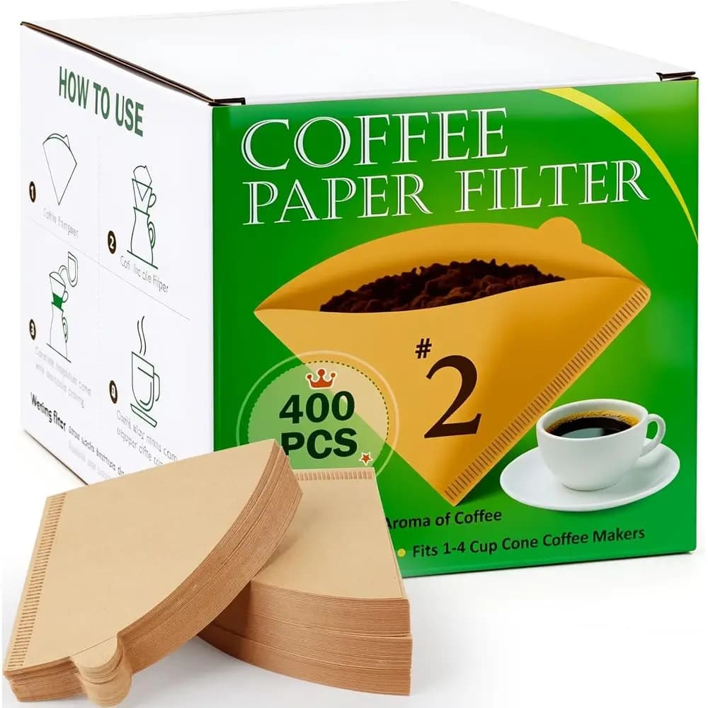 Filtri per Caffè a Cono 100% Naturali Non Sbiancati # 2 Misure, 400 Pezzi, Compatibili con Dripper Pour Over e Macchine per Caffè a Goccia (1-4 Tazze)