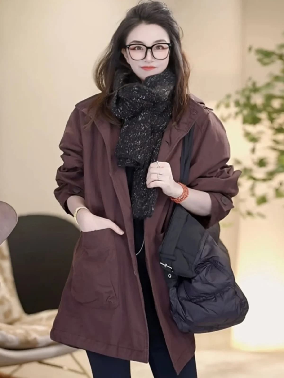 Retro Hong Kong Style Loose Casual Jacket Women's New Autumn plus Size Slimming Hip Covering Mid-Length Hooded Top