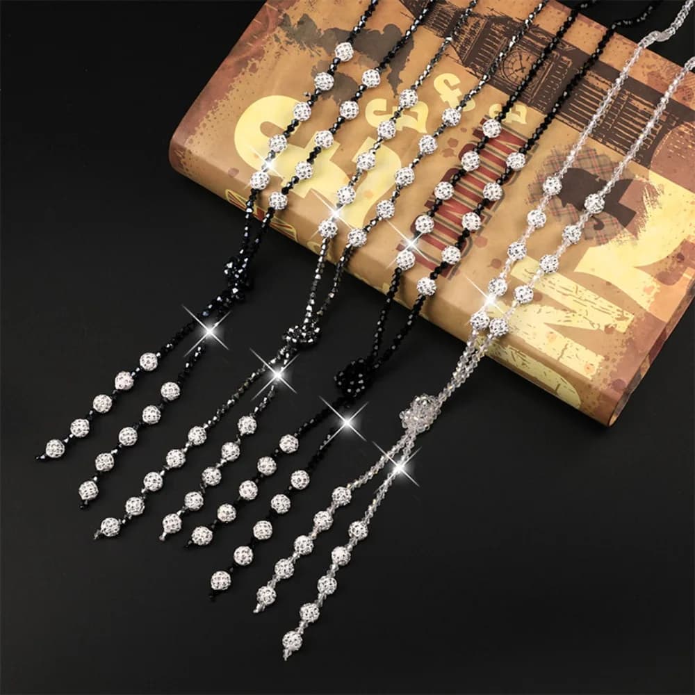 Collana con Pendenti in Cristallo Regolabili, Pendenti in Cristallo, Sfera di Vetro, Collana con Sfera di Vetro, Collana a Catena, Collana Lunga per Maglione