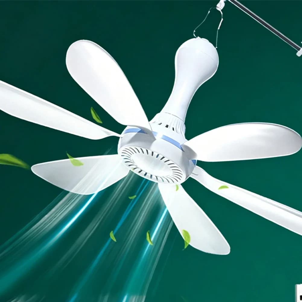 USB Ceiling Fan 6 Blades Remote Control 4 Wind Speeds For Camping Tent Dorm Room Indoor Outdoor Portable Quiet Airflow