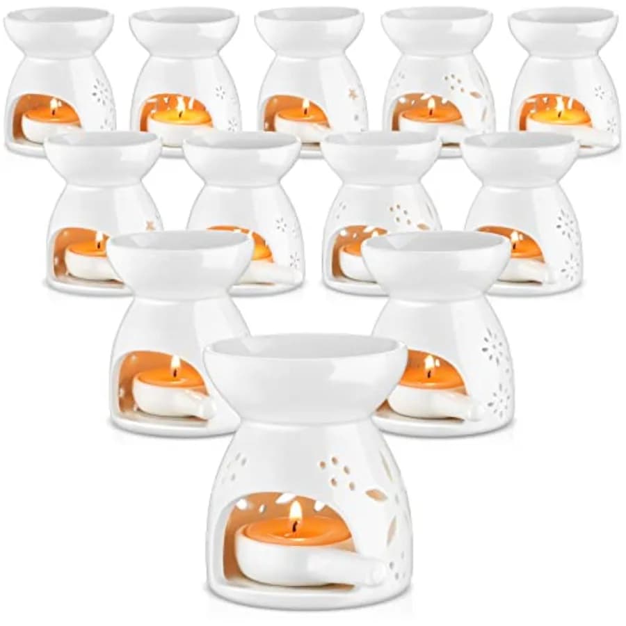 Set di 12 Bruciatori per Oli Essenziali in Ceramica, Diffusori di Cera, Portacandele per Tealight, Supporti per Candele Aromaterapiche