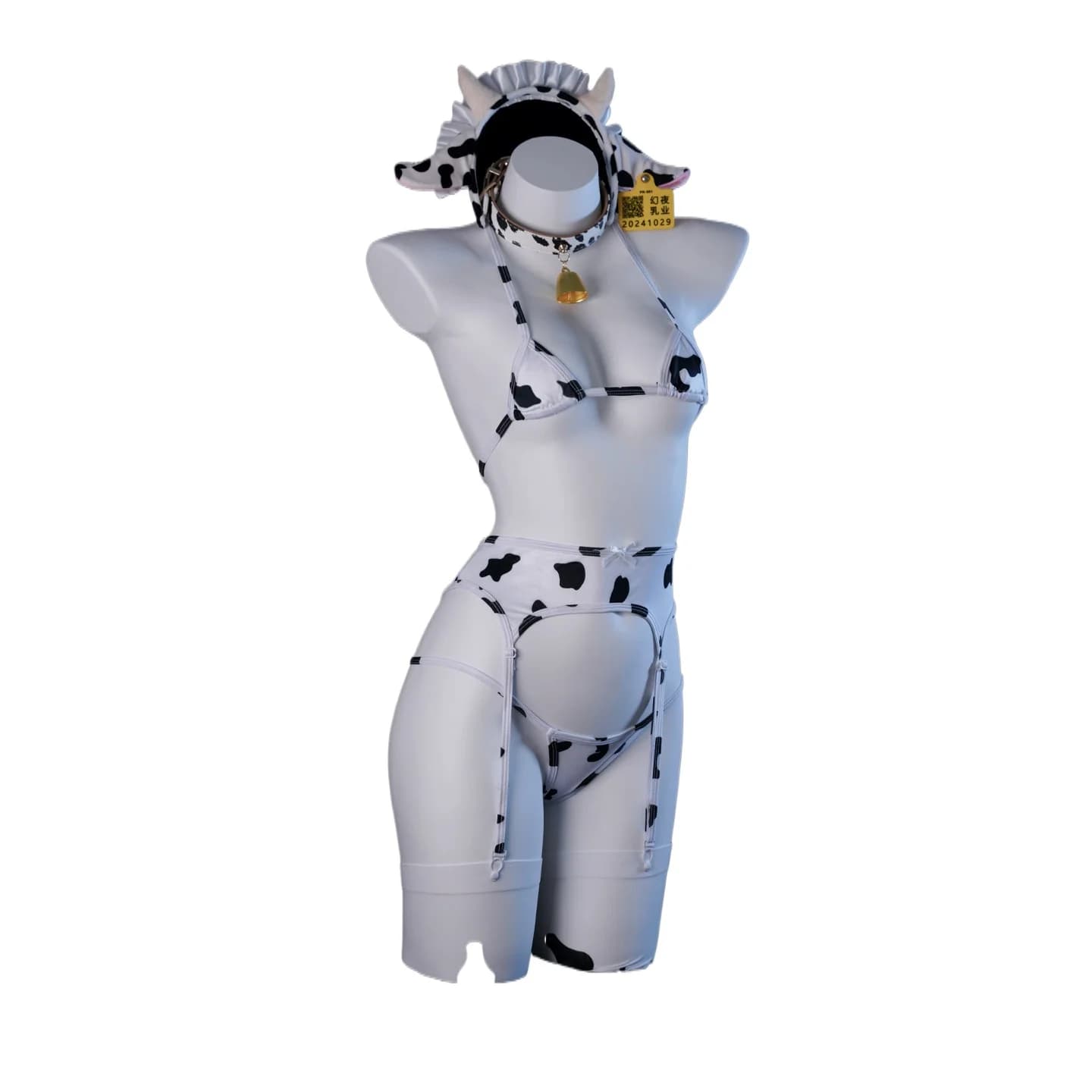 Cow Print Lingerie Set with Bell Headband Women's Anime Cosplay Costume Cute Cowgirl Outfit Halloween Party Costumes