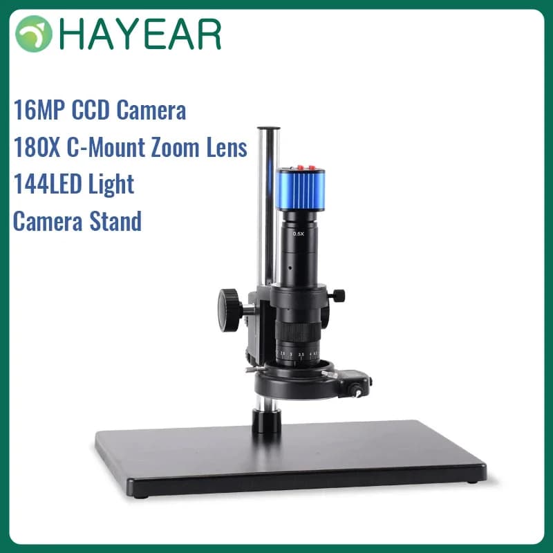 HAYEAR 16 MP HDMI digital microscope camera + zoom lens with C 180X connection + 56 LED light ring + PCB phone repair microscope support