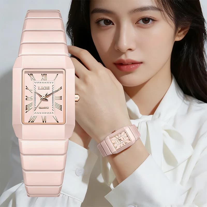 LIGE Elegant Women's Watch, Fashion Quartz, Waterproof, Ceramic, Vintage, Ultra-Slim, Valentine's Day Watch