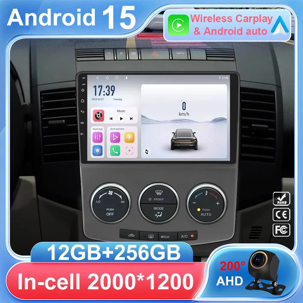 Auto Android 15 Per Mazda 5 2005 -2010 Radio Stereo Auto Lettore Multimediale di Navigazione GPS Carplay QLED CPU Ad Alte Prestazioni 2Din