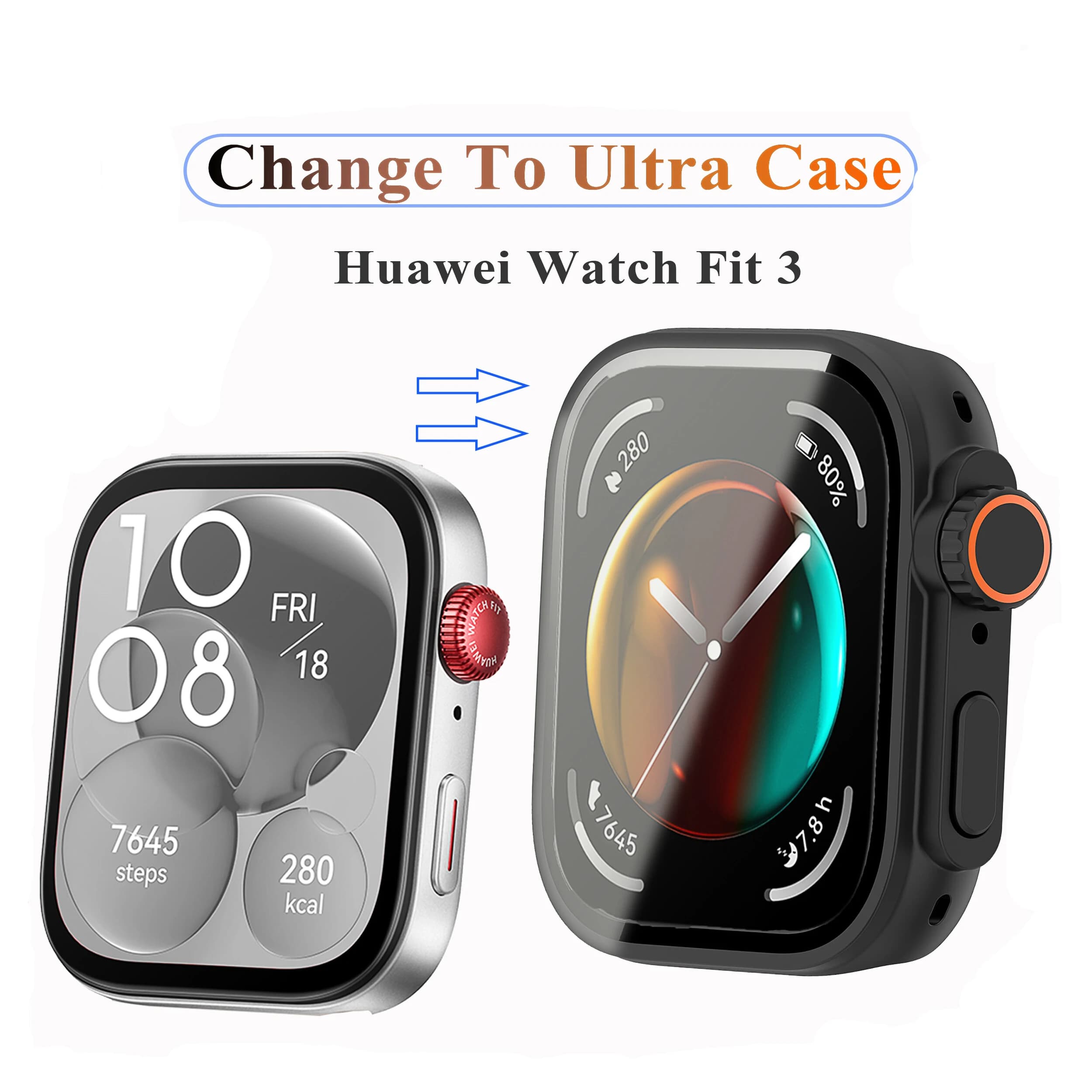 Cambia in Ultra Custodia per Huawei Watch Fit 3 Custodia in plastica Proteggi schermo in vetro temperato per Huawei Smartwatch Fit da 3 a ultra 2