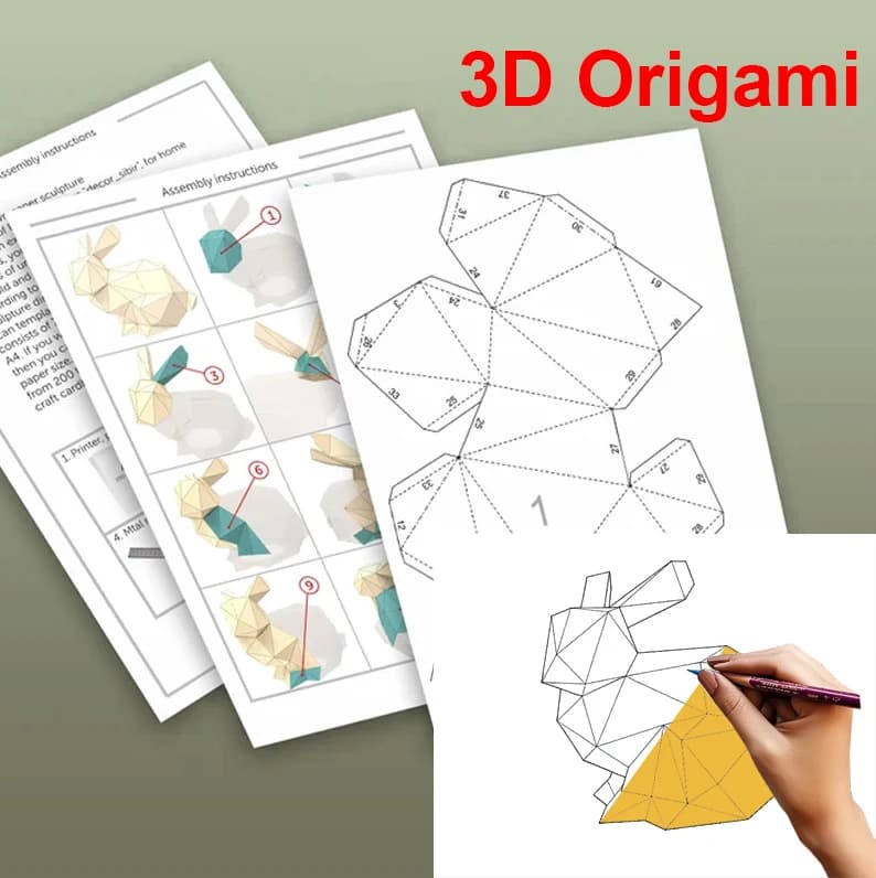 Creative DIY 3D Origami Paper Rabbit Handmade Origami Fun for Craft Activity, Valentines' Day