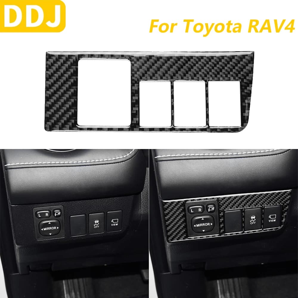 For Toyota RAV4 2016 2017 Carbon Fiber Rear Mirror Foldable Button Control Panel Trim Car Cover Interior Wall decal